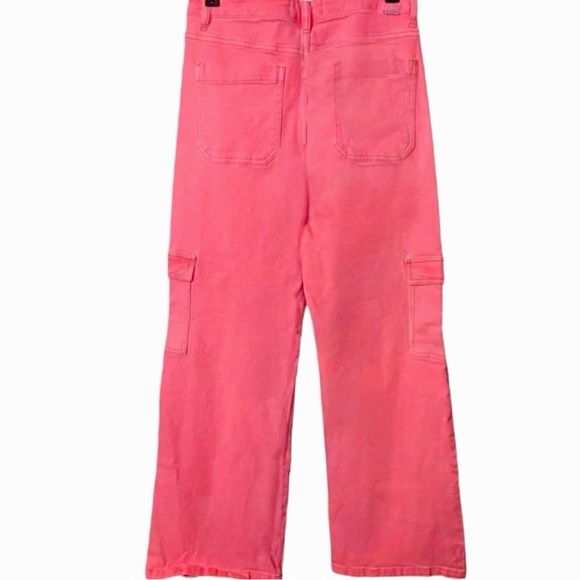 Risen Hot Neon Pink High Rise Wide Leg Cargo Jeans Size 15/32 - Picture 9 of 14
